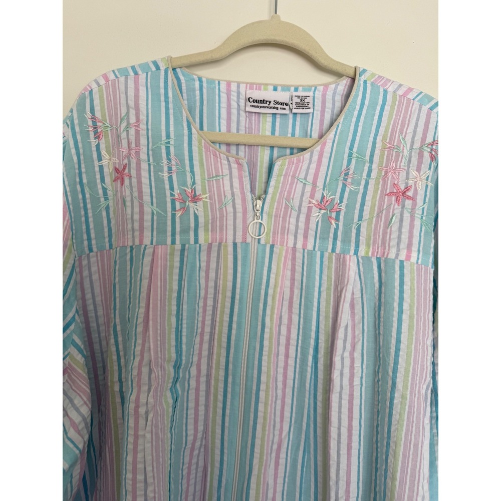 Country‎ Store Seersucker House Coat Robe 3XL Zip Up Pastel Multicolor Stripes